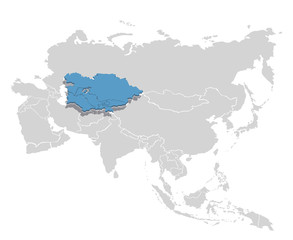 Central Asia in blue on the grey model of Asia map. Vector illustration