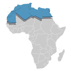 North Africa in blue on the grey model of Africa map. Vector illustration