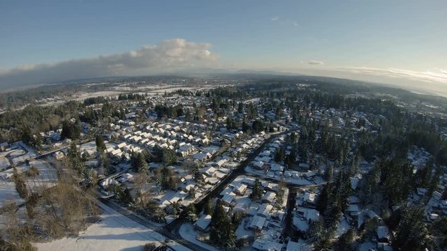 Rural Residential Neighborhoods Covered in Winter Snow Aerial