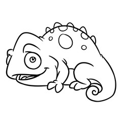 Little happy chameleon lizard animal character cartoon illustration isolated image coloring page