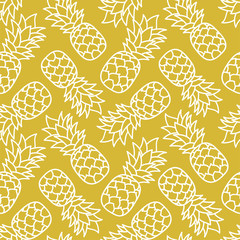 Pineapple seamless pattern. Hand drawn fresh exotic fruit. Vector sketch background. Color doodle wallpaper