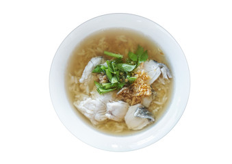 Porridge with fish isolated on white background.