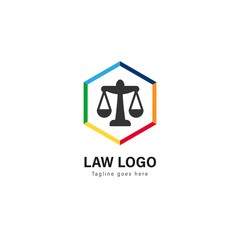 Law logo template design. Law logo with modern frame vector design