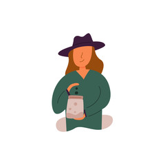 Vector Flat Banner girl in a beautiful lilac hat