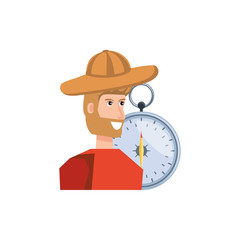 man with compass guide isolated icon