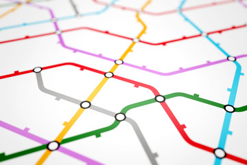 Colorful metro scheme, railway transport or city bus map