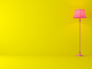 Minimal style yellow room 3d render There are empty wall for copy space,Decorate with classical style pink lamp.