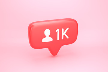 One thousand friends or followers social media notification with heart icon