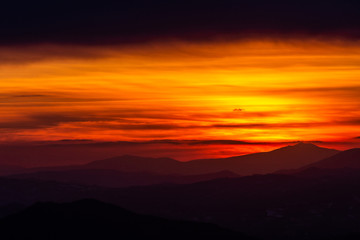 Beautiful sunset over mountains layers in Umbria (Italy)