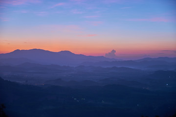 The beautiful blue shade and layer of mountain for golden hour before sun rise
