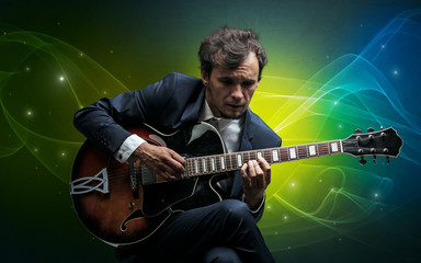 Serious classical guitarist with fabled sparkling wallpaper