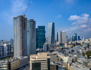 Obraz na płótnie Canvas Aerial cityscape of new Tel Aviv skyscrapers, Israel.