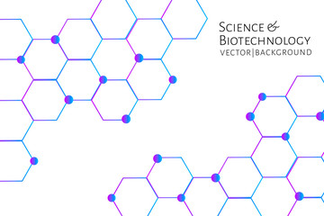 Modern background with hexagons, chemical bonds, molecules pattern. Medicine, science, biotechnology, pharmacology innovation concept. Place for text. White backdrop. Vector EPS 10 illustration.