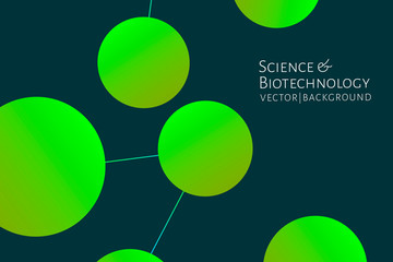 Modern background with chemical bonds, molecules pattern. Medicine, science, biotechnology, pharmacology innovation concept. Place for text. Dark backdrop. Vector EPS 10 illustration.