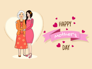 Creative illustration of mother and daughter hugging each other, concept of Happy Mother's Day celebration.