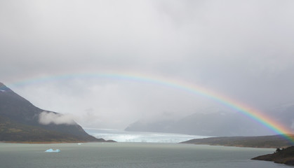 Rainbow on a hazy, foggy morning over Perito Moreno