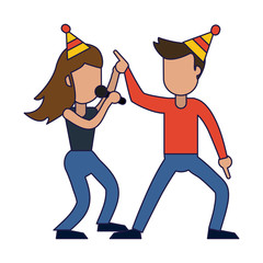 Couple dancing and smiling blue lines