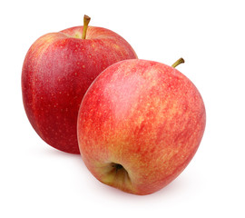 two red striped Apple isolated on white background.