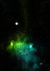 Far being shone nebula and star field. 3D rendering