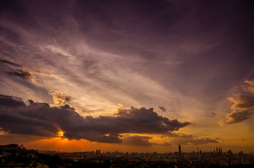 Sunset view of kuala lumpur city from bukit ampang, kuala lumpur, Malaysia. Taken from Ampang Lookout Point.