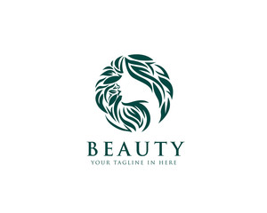 circle beauty Natural women face logo design inspiration