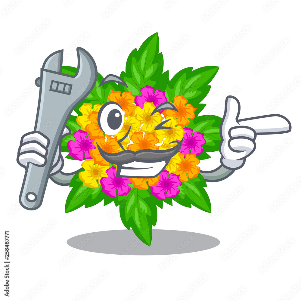 Sticker Mechanic lantana flowers isolated with the character