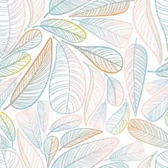 Seamless cute colorful pattern with light birds feathers.