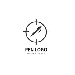 Pen logo template design. Pen logo with modern frame vector design