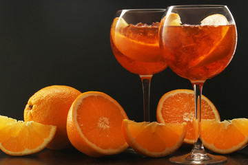 Glasses with aperol spritz cocktail	
