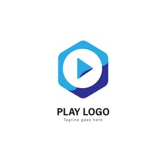 Media play logo template design. Media play logo with modern frame vector design