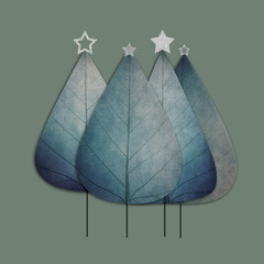 grusskarte winterwald mit 4 silbernen sternen, stilisiert