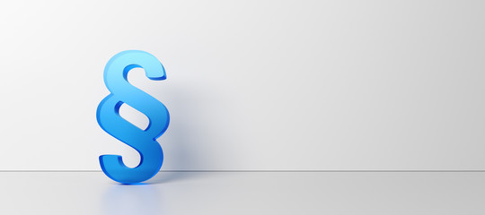 Blue paragraph sign on white background with empty space on right side. 3D Rendering