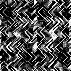 Seamless pattern patchwork design. Herringbone black and white print with scribble and tweed tiles. Watercolor effect. Suitable for bed linen, leggings, shorts and fashion industry.