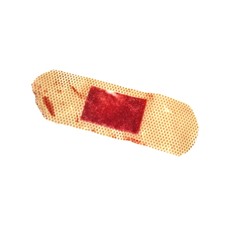 Plaster for a wound that is filled with blood stains On a white background