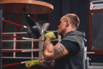 Sport is the way of life. An arm workout, professional young boxer hitting with the punching speed...