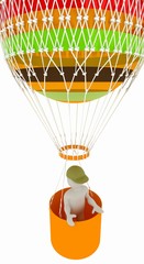 3d man on the air balloon. 3d render