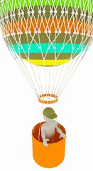 3d man on the air balloon. 3d render