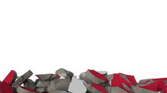 Breaking wall with painted flag of Peru. Peruvian crisis conceptual 3D animation