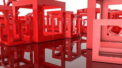 red hollow cubes background. Three-dimensional illustration. 3d render