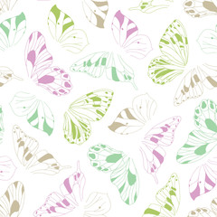 Fototapeta na wymiar Artistic hand drawn graphic butterfly wings vector seamless pattern. Fresh playful spring summer background texture