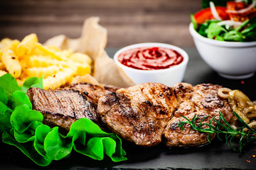 Grilled beefsteak with french fries