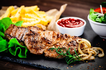 Grilled beefsteak with french fries