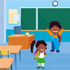 happy little black school kids in the classroom