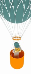 3d man with binoculars in hand on the air balloon. 3d render