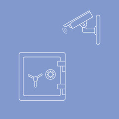 Vector illustration with security camera and safe.