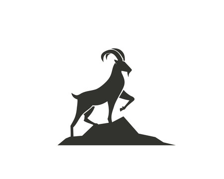 Stand goat on rock logo design inspiration