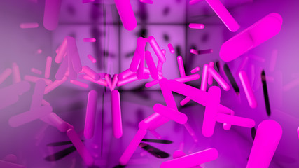 abstract neon background. Pink capsules on a purple background. Three-dimensional illustration. 3d render