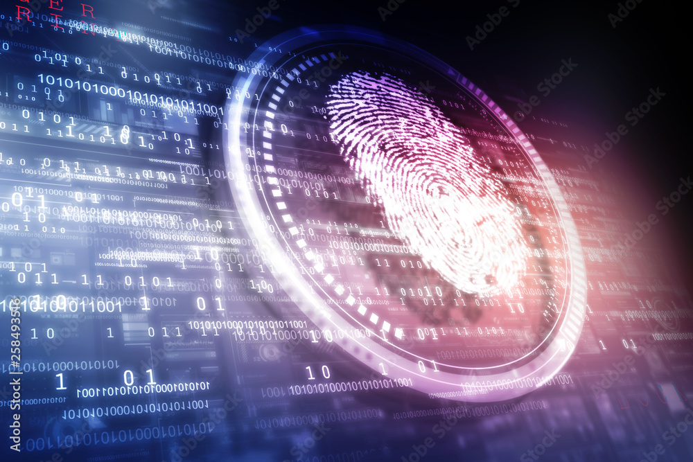 Poster scan fingerprint and approval. concept of the future of security and password control through finger