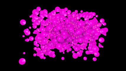 abstract neon background. Pink spheres on a black background. Three-dimensional illustration. 3d render