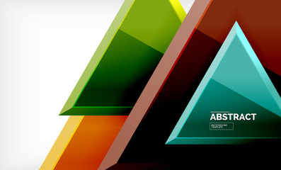 Triangles repetiton geometric abstract background, multicolored glossy triangular shapes, hi-tech poster cover design or web presentation template with copy space